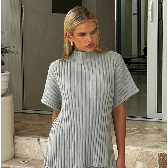 SABO Tops - SABO Celine Top Womens XS Green Oversized Short Sleeve Sweater Knit Ribbed